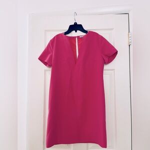 Pink V-neck Casual Dress- Pink-XS